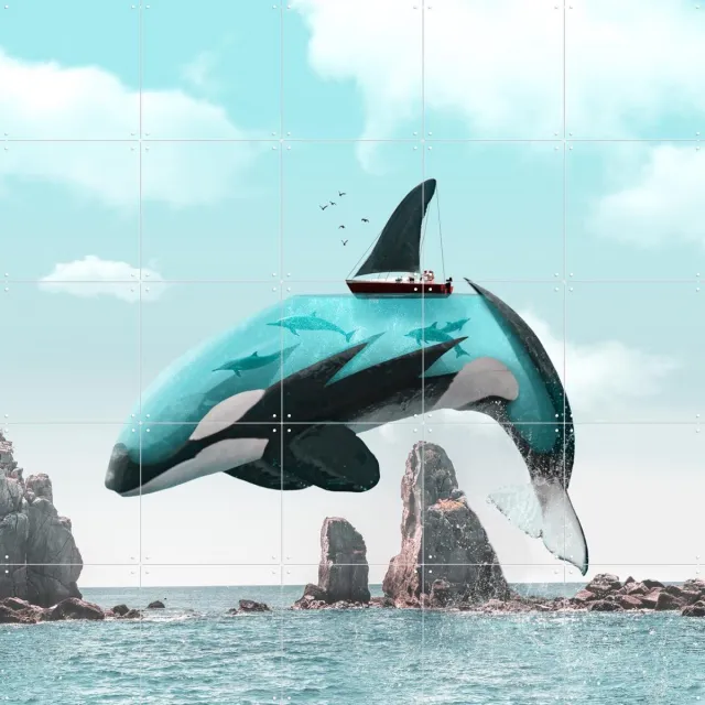IXXI Aqua Orca, Julien Tabet - 100 x 100 cm - Grote wanddecoratie en posters - Illustraties, Surrealisme, Fotografie, Digitale Kunst, Speels Blauw / Koele tinten
