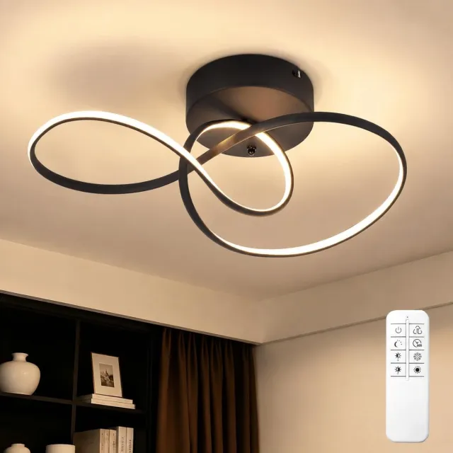 NETTLIFE LED-plafondlamp - 24W-3000K Moderne stijl - Zwart - Dimbaar - Omhullend ontwerp - Metalen plafondlamp met afstandsbediening - Geschikt voor woonkamer | slaapkamer | studeerkamer