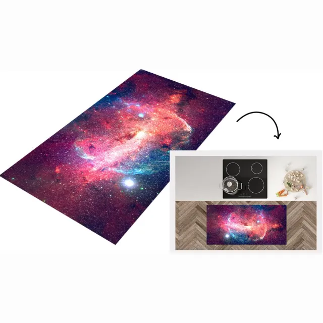 KitchenYeah Keukenloper - Loper keuken - Oranje - Sterren - Ruimte - Keukenloper vinyl Multicolor