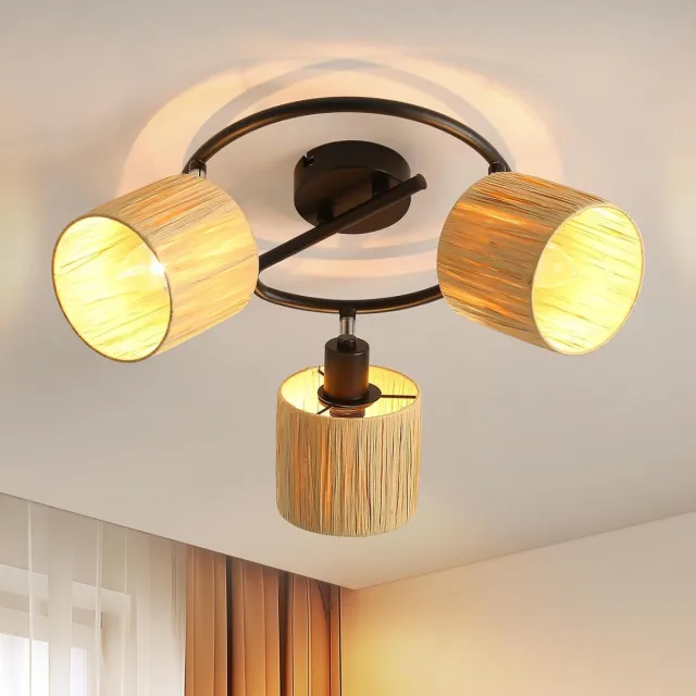 Glitzerlife Plafondspot Plafondlamp - 3xE14 fitting - opbouwspots - 350 graden draaibaar 90 graden zwenkbaar - Retro Milieuvriendelijk - Zwart & Natuurlijke Kleur Natuurlijke Kleur Circulaire