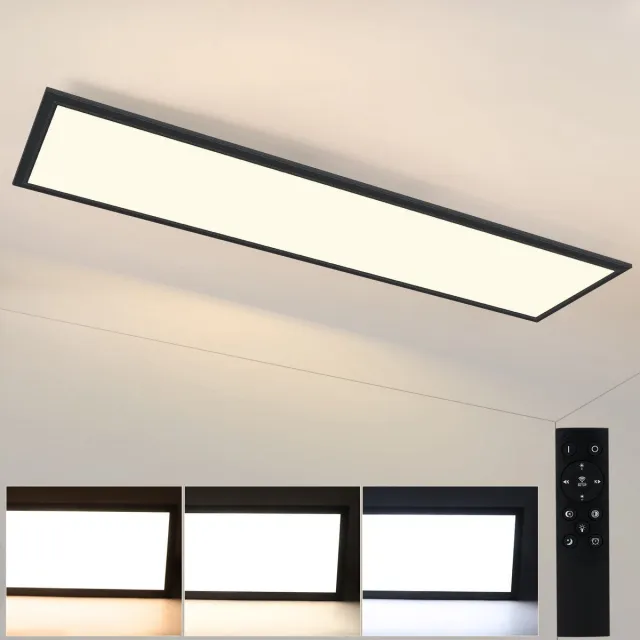 NETTLIFE Plafondlamp LED - 100cm - Lang Plafondpaneel - Zwart - Plafondlamp plat - Dimbaar - met Afstandsbediening - 42W - Moderne Kantoorlamp - voor Werkplaats | Keuken | Studeerkamer | Woonkamer