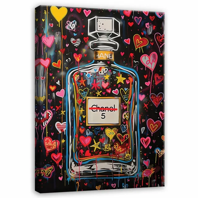 WALLARENA Canvas schilderij - 40x30 cm - moderne Chanel parfum afbeelding voor slaapkamer en woonkamer multikleurig
