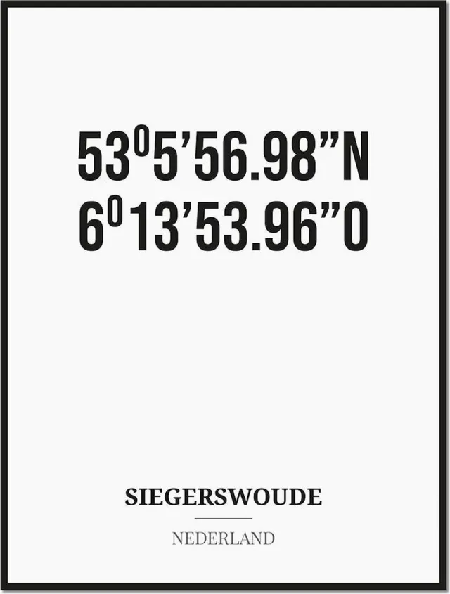 Studio216 Poster/kaart SIEGERSWOUDE met coördinaten zwart, wit