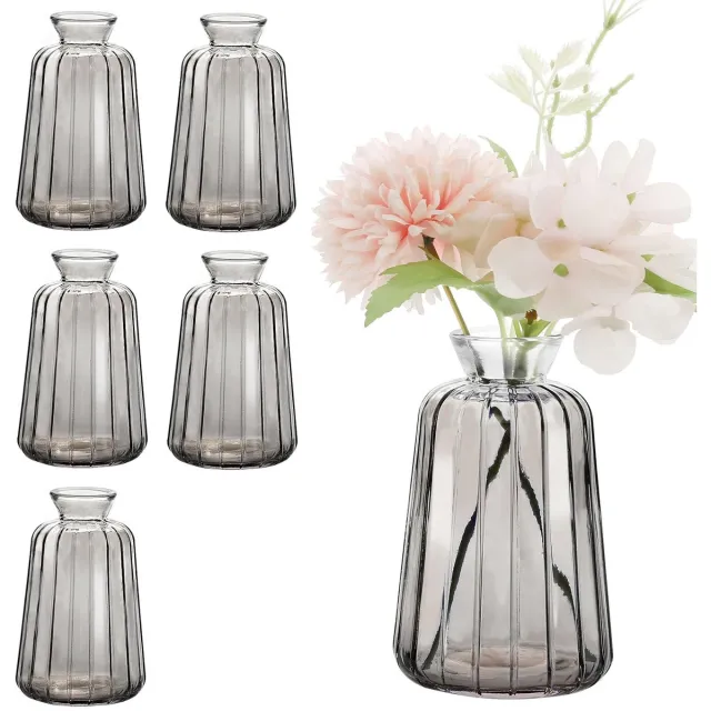 Unyqoos Set van 6 decoratieve mini glazen vazen voor elegante tafeldecoratie Zwart