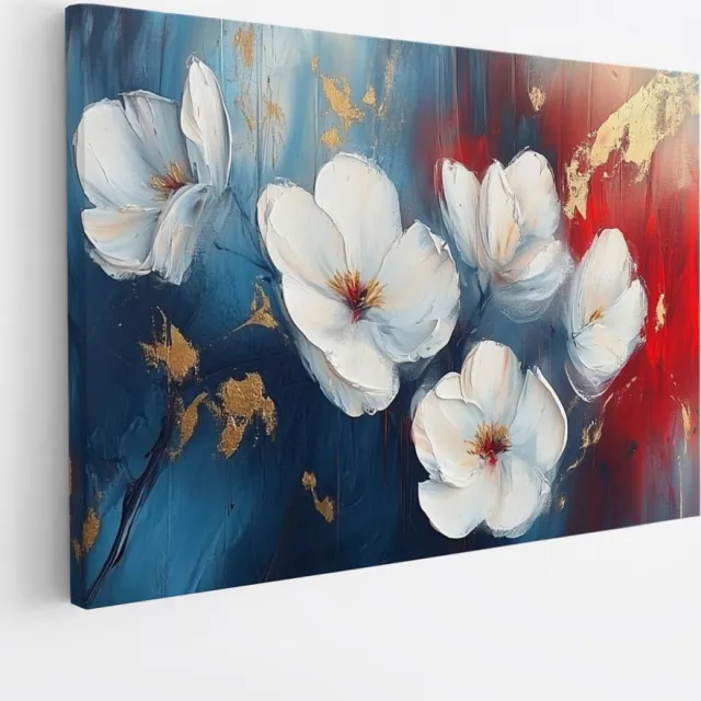 Saammp Canvas Schilderij - Bloemen met Gouden Accenten - Natuur - Abstract - 40x30 - Foto op canvas - Wanddecoratie - Muurdecoratie Woonkamer - Kantoor Decoratie Multicolor