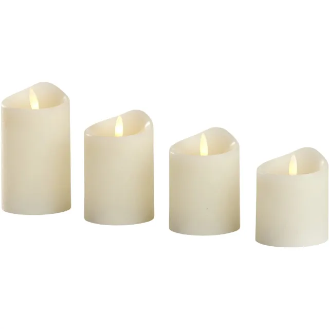 Kynast X-Mas LED Wax kaarsen van echt was set van 4 stuks met 3D vlam LED en Timer - kleur Crème Hoogte 9, 10, 11 en 13 cm Adventskaarsen wit