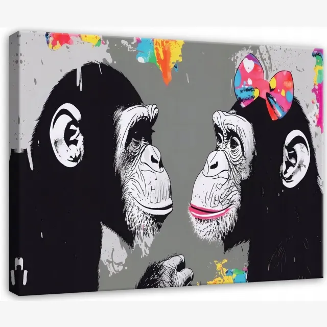 WALLARENA Schilderij op canvas - 40x30 cm - streetart apen in graffiti stijl - stoere wanddecoratie voor woonkamer en slaapkamer Veelkleurig