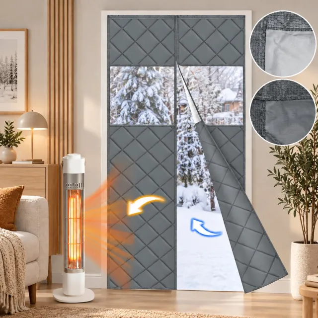 LAPAMAX Magnetisch Isolerende Gordijnen met Transparant PVC Venster - 420GSM Gewatteerd Isolerend Deurgordijn - Zelfsluitend, Zonder Boren - Huisdiervriendelijk - Dikke gordijnen voor Slaapkamerdeur en Gang - Grijs - 90 x 210 cm (B x H) - 1 Stuk Grijs-1stuk