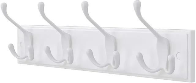 FANGDE Wandkapstok 40×11×7cm wit met 4 drievoudige haken sterk draagvermogen ruimtebesparend ontwerp stevige houten plank met duurzame metalen haken gemakkelijk te installeren en schoon te maken geschikt voor hal badkamer en garderobe