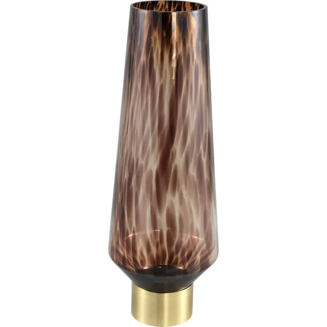 PTMD COLLECTION Vaas Op Metalen Voet - PTMD - Brown Panter - Glas Bruin