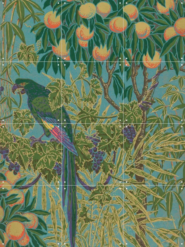 IXXI Macaw, Walter Crane & Victoria and Albert Museum - 60 x 80 cm - Grote wanddecoratie en posters - Klassiek, Illustraties, Kleurrijk, Art Nouveau Groen