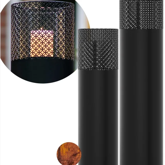 Bentson Windlichtzuil Set van 2: 75 cm + 95 cm zwart (oosters)