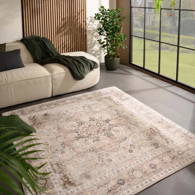 Heritaged Vintage buitenkleed vierkant - Valenca Fino lichtgrijs/beige 200x200