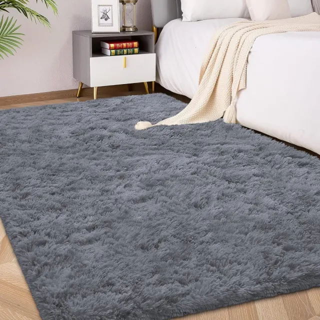 Unyqoos Grijs hoogpolig tapijt voor woonkamer en slaapkamer, extra zacht en antislip
