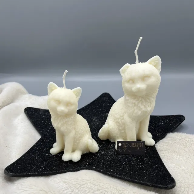 Dearest Candles kaarsen - koolzaadwas - 100% natuurlijk - figuurkaars - set van 2 - Dearest Cat - Dearest Sweet Cat - decoratie - gebroken wit - cadeau - kat