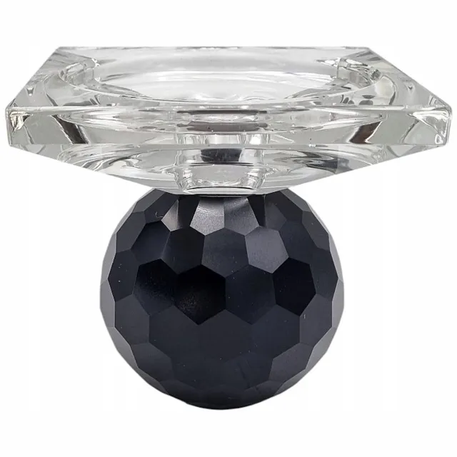 Madex Glazen kandelaar met zwarte bol - Glamour design Transparant + Zwart