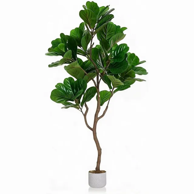 Triumpunpre 155cm kunst ficus lyrata met witte plantenpot en mosstam - levensechte onderhoudsvrije decoratieplant voor binnen en buitengebruik Groen