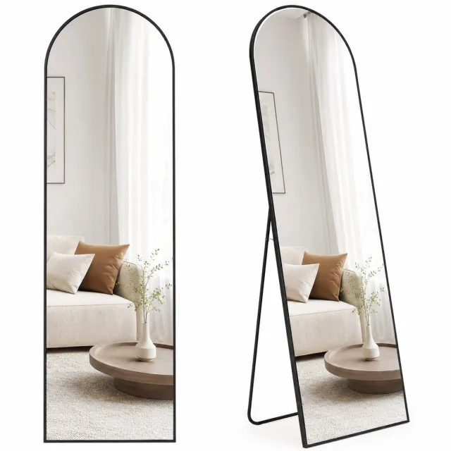Sello! passpiegel – staande spiegel – ronde bovenkant – vrijstaand – wand gemonteerd – aluminium frame – 160 x 50 cm – zwart