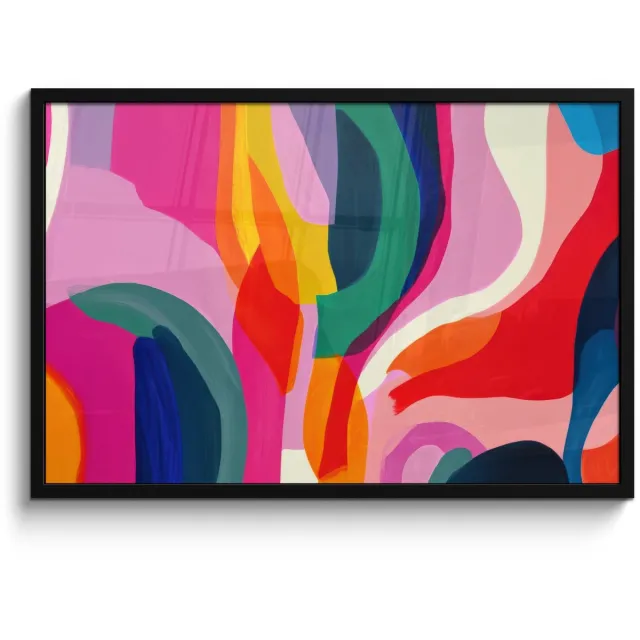 FrameYourWall Poster in lijst - Fotolijst 90x60 cm - Posters - Vormen - Golvend - Abstract - Felroze - Posterlijst zwart - Decoratie - Wanddecoratie woonkamer - Muurdecoratie slaapkamer