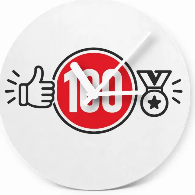 Mr Cadeautjes Glazen klok Ø 20 - design Een sportieve complimentenprint met een centraal getal of sy | cadeau Wit