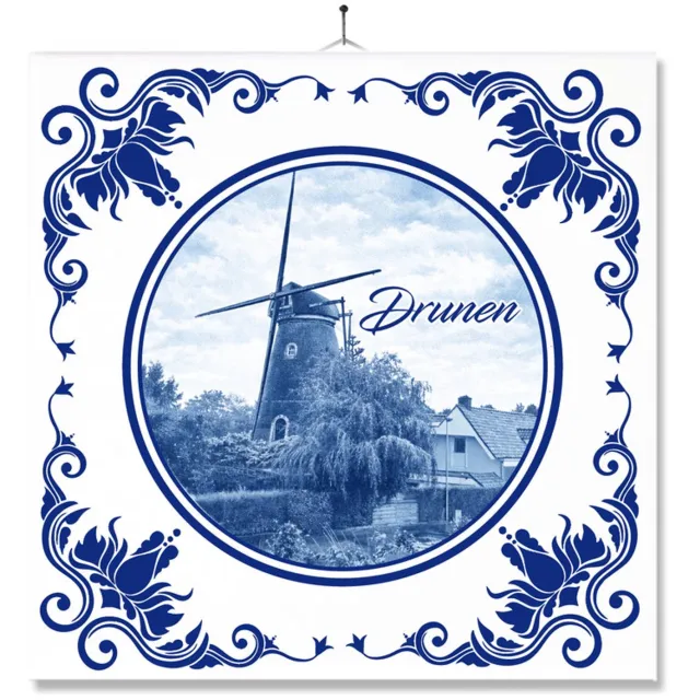 MC Living Tegel Met Opdruk | Drunen | Delft Blauw | Cadeau | Inclusief Geschenkdoos | Standaard | Ophangsysteem Ontwerp 2