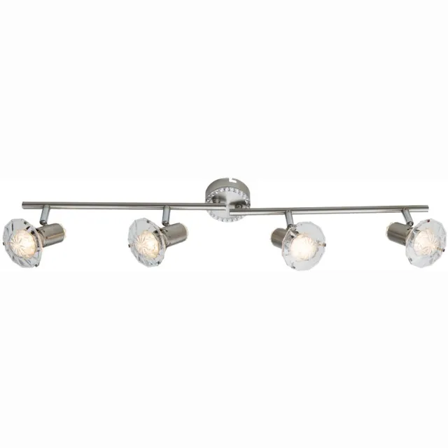 Globo LED plafondlamp LED spot 4 vlammen plafondlamp kristal zwenkbaar, zilver helder, 4x 5 watt 340 lumen warm wit, LxH 70x14,5 cm