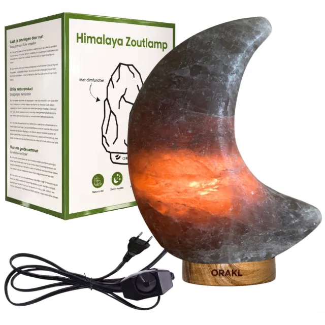 Orakl Dimbare Himalaya Zoutlamp Selene - 2-4 KG en ca. 17 cm - Nachtlamp - Maanlamp - Cadeauverpakking Grijs