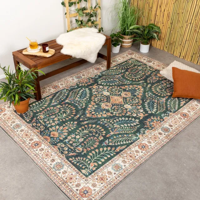 Fraai Vintage buitenkleed - Santo Flora Donkergroen - 80x150cm
