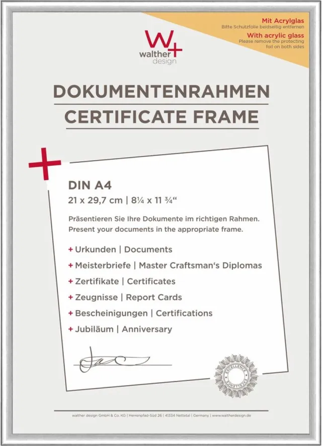 Walther New Lifestyle - Kunststof lijst - Fotoformaat 21x29,7 cm (DIN A4) - Kunstglas - Zilver