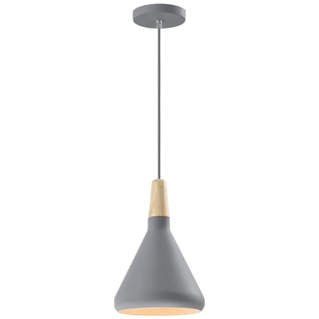 QUVIO Hanglamp Scandinavisch - Kegel design - Houten kop - D 17 cm - Grijs