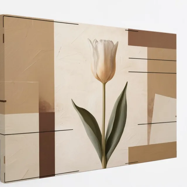 Saammp Canvas Schilderij - Abstracte Tulp - Natuur - Beige - 60x40 - Foto op canvas - Wanddecoratie - Muurdecoratie Woonkamer - Kantoor Decoratie Multicolor