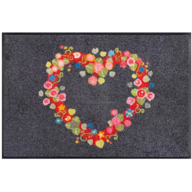 Kleen-Tex Wash+Dry Design Wasbare Deurmat - Floral Romance - 50 x 75cm donkergrijs