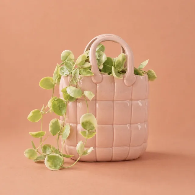 Wurm Handtas vaas - Keramiek - 23 cm - roze