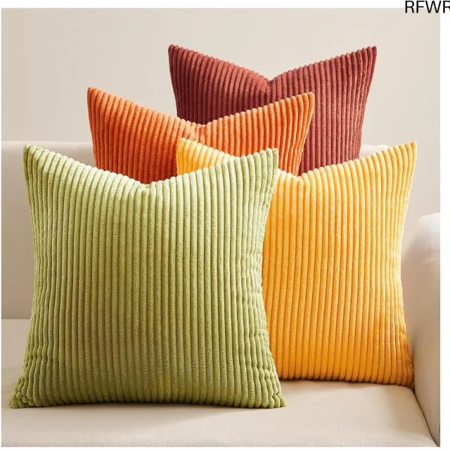 RFWR Set van 4 Kussenhoezen 40x40 cm Corduroy voor Woonkamer en Tuin – Pluizige Decoratieve Kussens Verschillende tinten groen