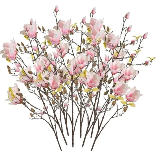 Bellatio Flowers & Plants Kunstbloem - 8x - Magnolia - op tak - 105 cm - roze - sierbloemen - decoratie