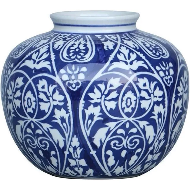 Fine Asianliving Chinese Vaas Blauw Wit Porselein D23xH20cm Blauw, Wit