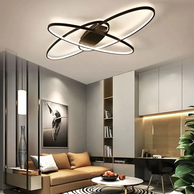 MyGroot Moderne Plafonlamp -Zwart - 3 Gespreide Lange Ellipsen - Led - Plafondlamp Met Afstandsbediening - 75 watt- Voor Eetkamer - Slaapkamer - Kantoor.