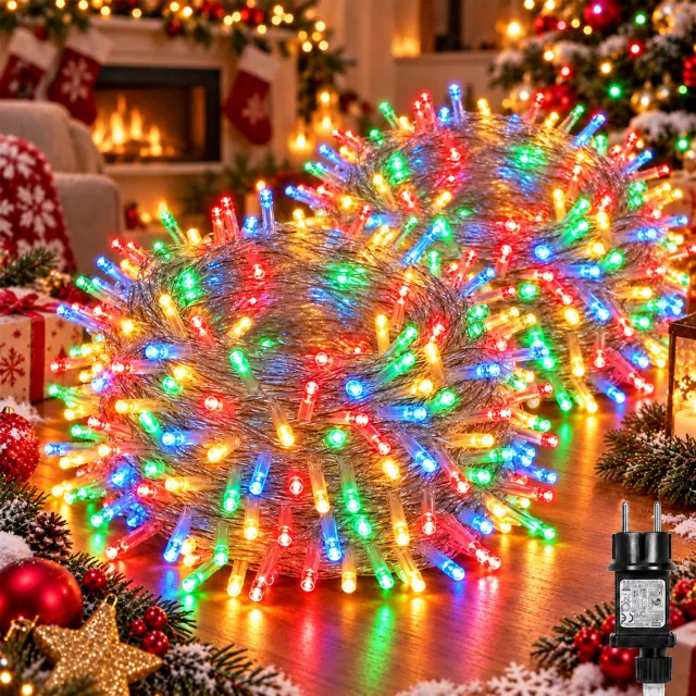 MUPOO LED Kerstverlichting Lichtsnoer Buiten 2 Stuks-Fairy Lights IP44-Lichtslinger met 8 Lichtstanden&Geheugen-Timer 6U/18U-Veilige 31V Laagspanning&Energiezuinig-Koppelbaar-Kerstboomverlichting voor Balkon,Kerst,Feest-200 LED-20m-Multicolor