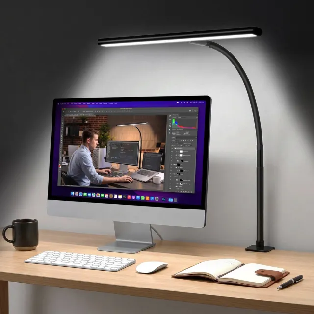 YONO Bureaulamp met Klem - Monitor Lamp - LED Bureau Lamp - Verlichting Dimbaar - Klemlamp - Zwart