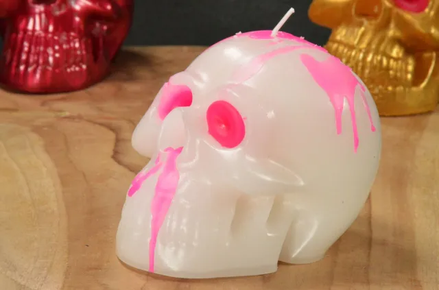 MilaNNE Schedel kaars in WIT en ROOD, hoogte: 8 cm, prachtig voor Halloween BEKIJK VIDEO