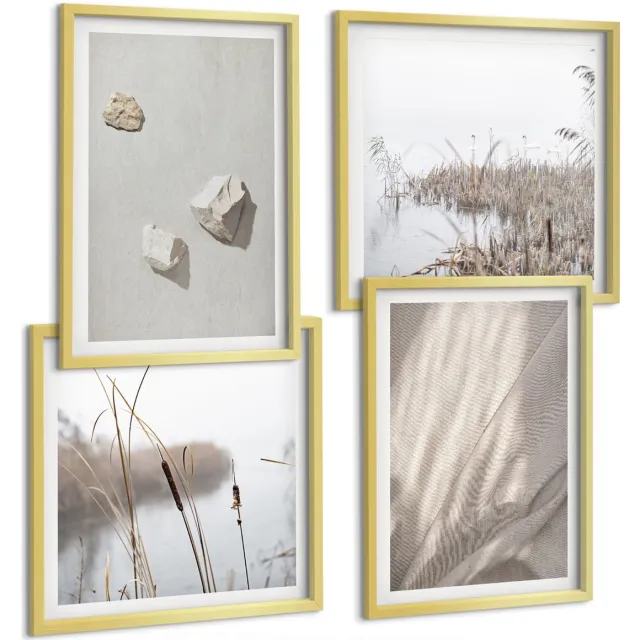 TULUP 4-Delige Schilderij Set - Close-ups van moderne boho-stijl structuren - 40 x 40 cm en 40 x 60 cm - Decoratieve Schilderijen - Woonkamer - Interieur - Moderne Wanddecoratie Gouden lijst