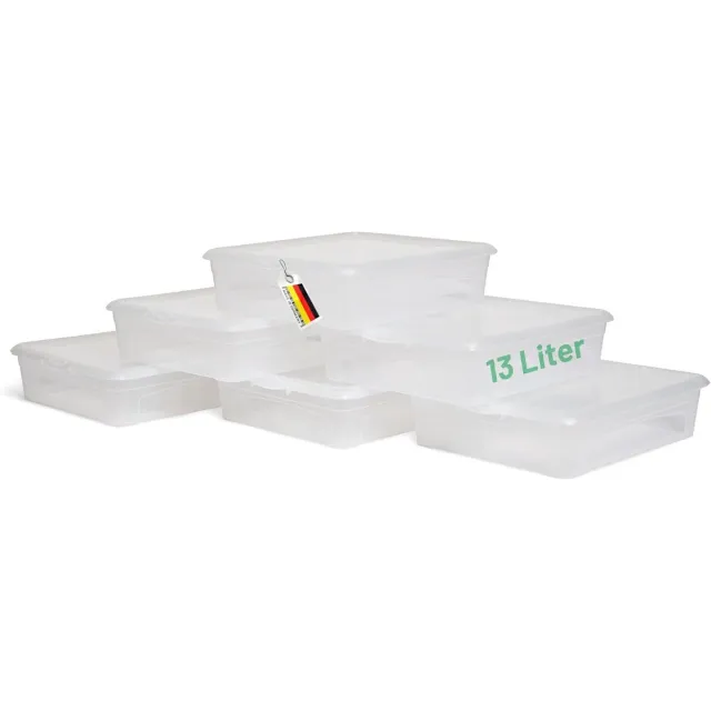 Novaliv 6x opbergdozen met deksel 13L transparante dozen stapelbaar nestbaar opbergdozen met clipsluiting kunststof BPA-vrij 41x34x10 cm zwart
