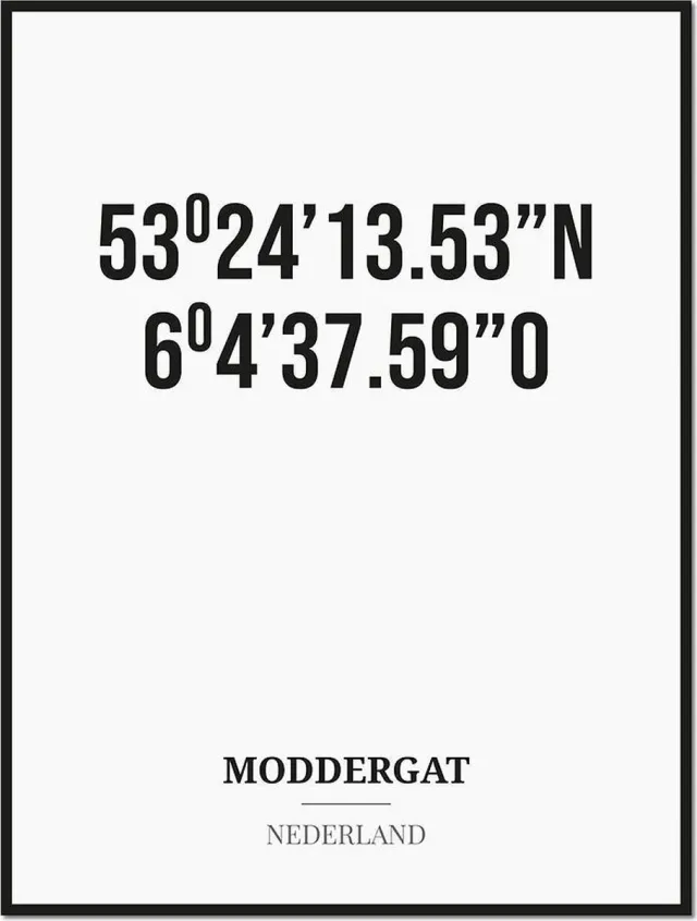Studio216 Poster/kaart MODDERGAT met coördinaten zwart, wit