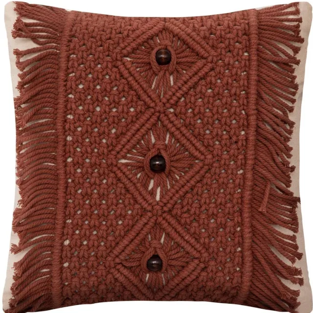 Atmosphera Decoratief kussen met franjes Ali, macramé, kralen, 40 x 40 cm rood