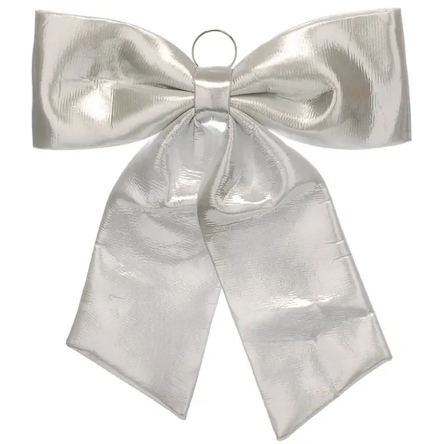 Something Different Sfeervolle '60cm Silver Metallic Fabric Bow' Zilveren Strik - Grote Kerstdecoratie Strik van Stof - 60 cm