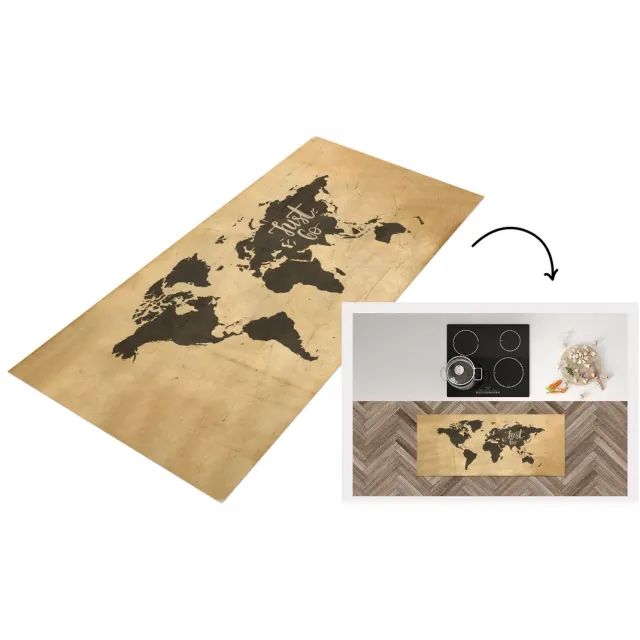 KitchenYeah Keukenloper - Loper keuken - Wereldkaart - Papyrus - Quote - Keukenloper vinyl Multicolor