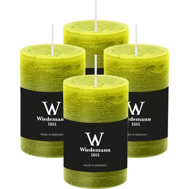 Wiedemann Cilinderkaars/stompkaars - 4x - rustieke kaars - lichtgroen - 6 x 9 cm - 30 branduren