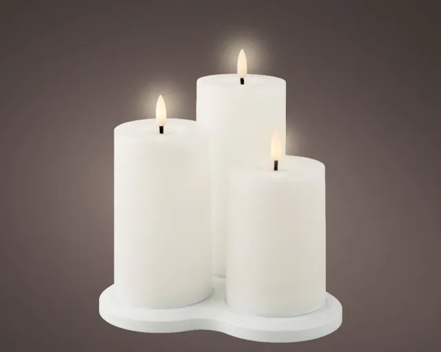 Lumineo Set van 3 oplaadbare LED wax kaarsen wit - ø7,5x17,5 cm