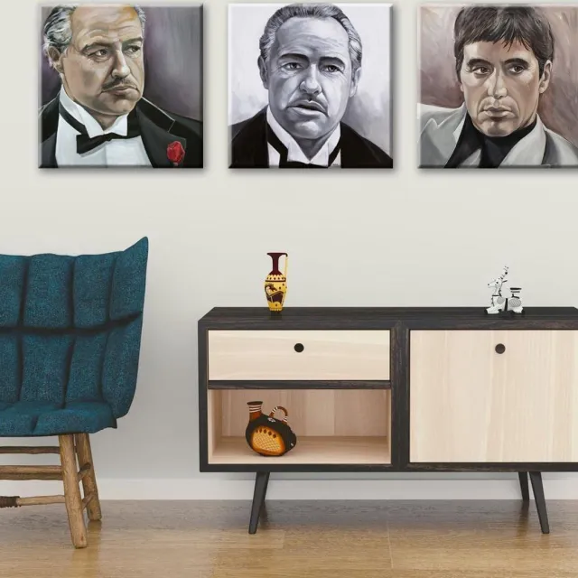 Passionforart.eu Don Corleone - Marlon Brando - Tony Montana - Al Pacino - 3 Canvasdoeken - 50 X 50 Cm Full colour
