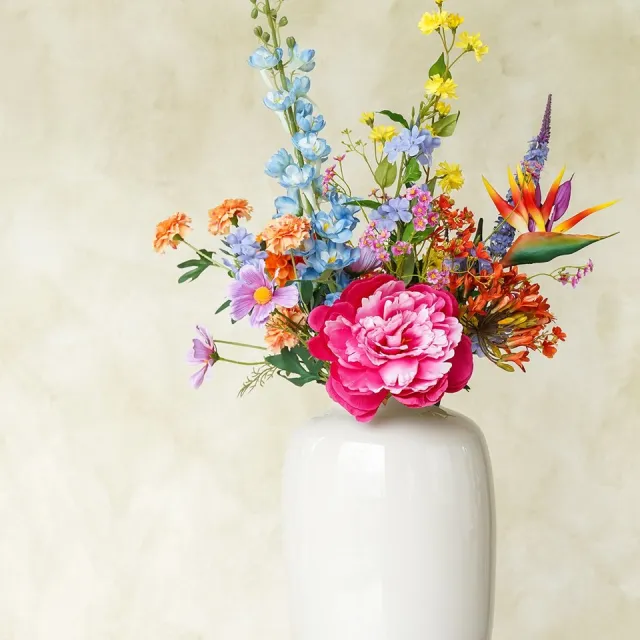 Fan of Flowers Zijden Boeket Fiera – Kunstbloemen Boeketten – Real Touch – 80 cm – Oranje & Kleurrijk Rood